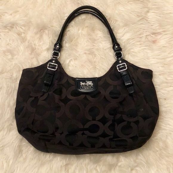 Coach Black Madison Black Logo Signature Handbag - Picture 1 of 8
